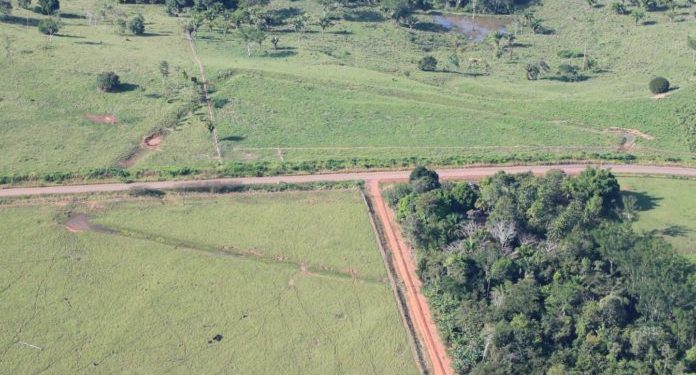 Vista aérea de geoglifo em Severino Calazans, no Acre: área já era ocupada há pelo menos 10 mil anos. Crédito: Martti Pärssinen