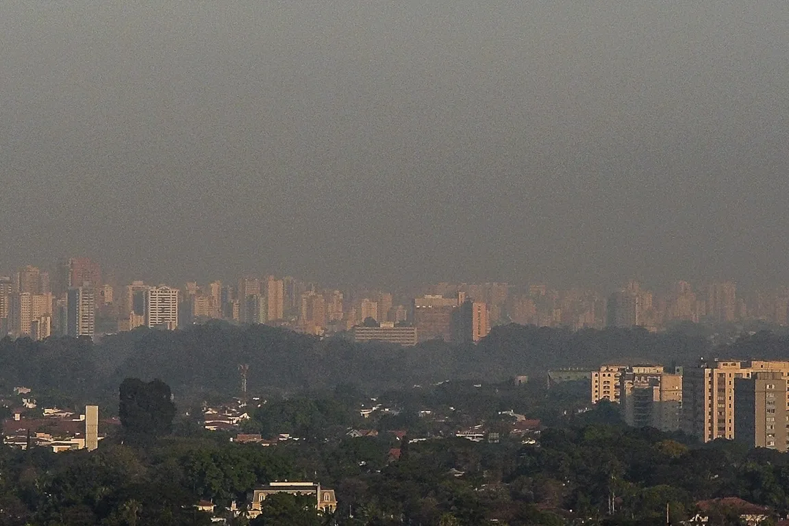 São Paulo encoberta por fumaça, representando o impacto urbano da poluição.