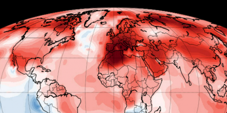 Temperatura anormal em 2022 comparada com o período base de 1951-1980. Credito: @ScottDuncanWX/twitter