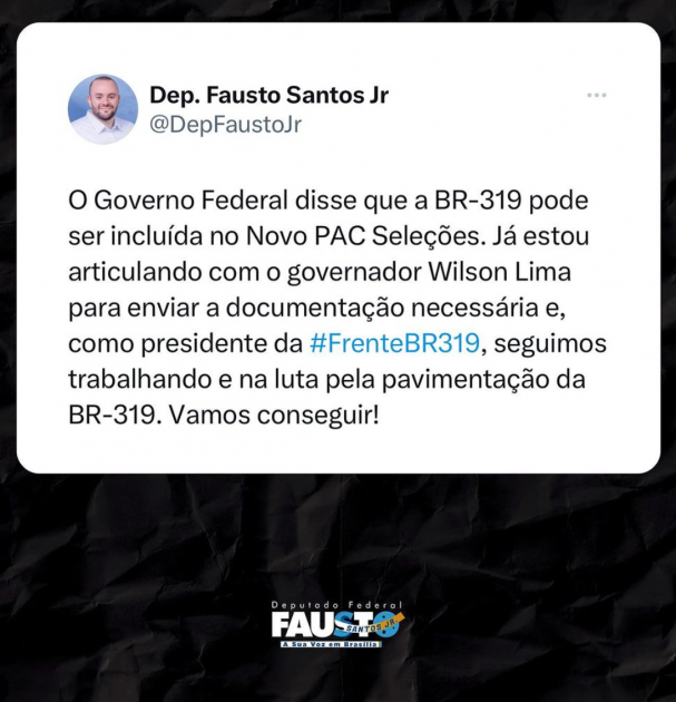 Dep. Fausto Júnior nas redes sociais