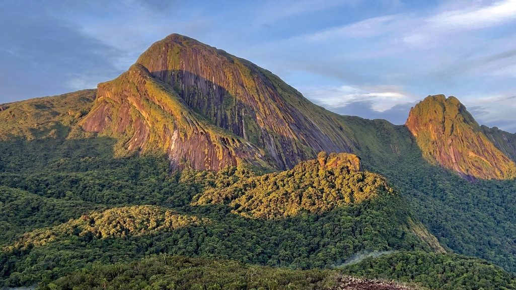 Paisagem da Serra do Imeri, com o acampamento da expedição e o Pico do Imeri ao fundo 

O Pico do Imerí, uma das montanhas da Amazônia - foto: Herton Escobar/Jornal da USP