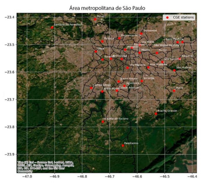 Gráfico representando ilhas de calor na área metropolitana de São Paulo