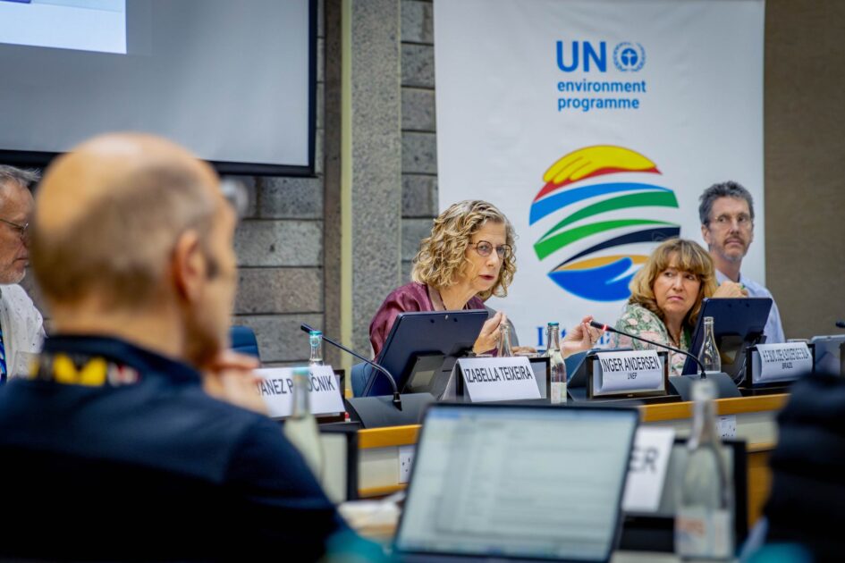 Placa de boas-vindas da UNEA-6, evento que debateu soluções para a saúde do planeta.