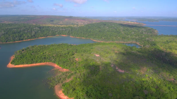 Vista aérea da Ilha de Germoplasma no reservatório de Tucuruí, no Pará.