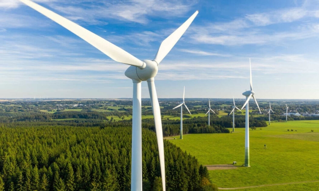 Turbinas eólicas em parque energético mostram crescimento da transição energética global com energia renovável