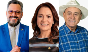 Montagem reúne Alan Rick, Mailza Assis e Tião Bocalom, candidatos ao governo do Acre nas eleições de 2026.